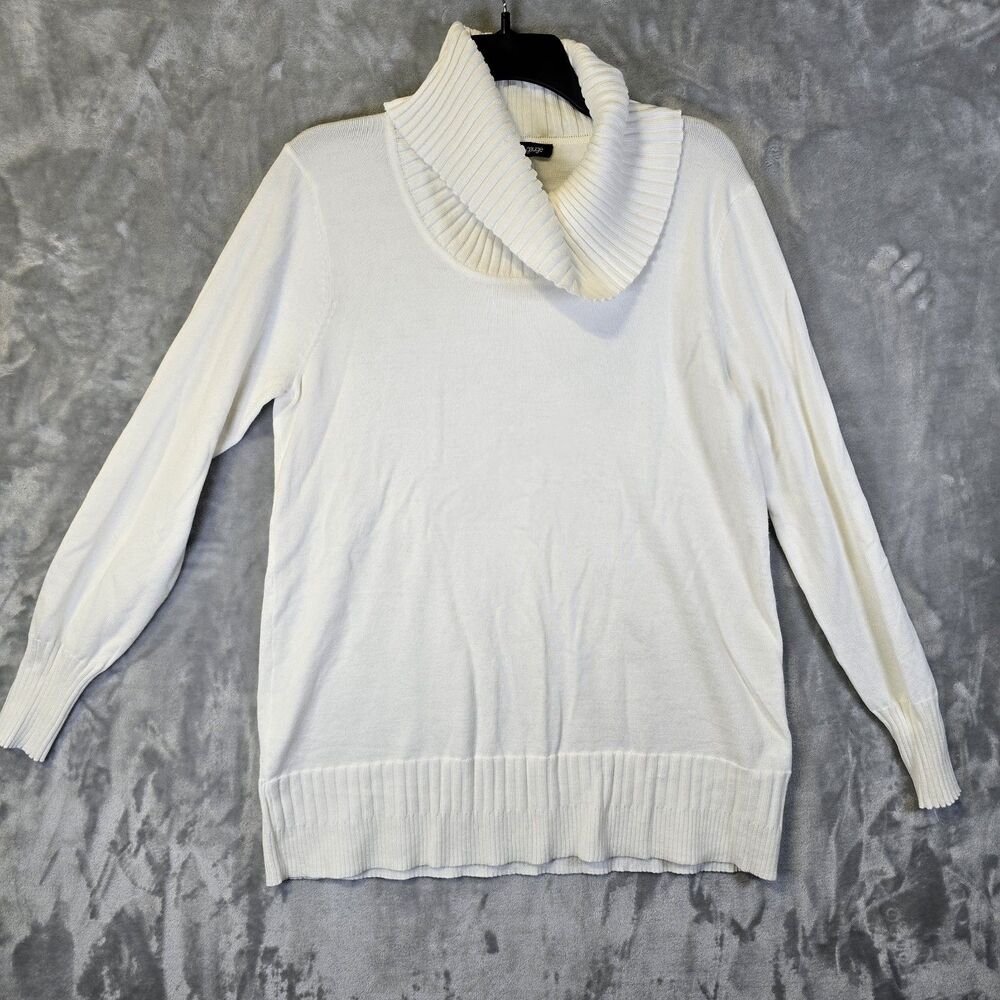 Cable & Gauge Pullover Sweater Large Ivory Cowl Draped Neck Ribbed Cuff  Hem